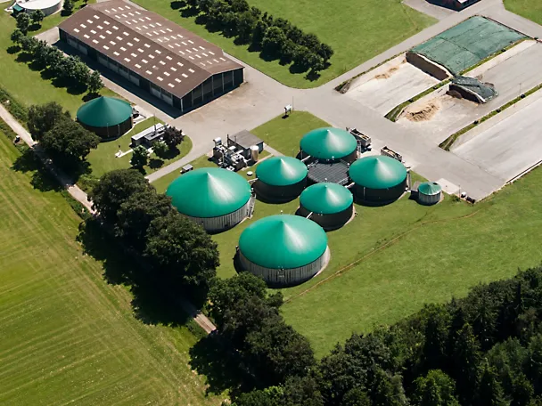 Luftaufnahme der Biogasanlage Luftaufnahme der Biogasanlage